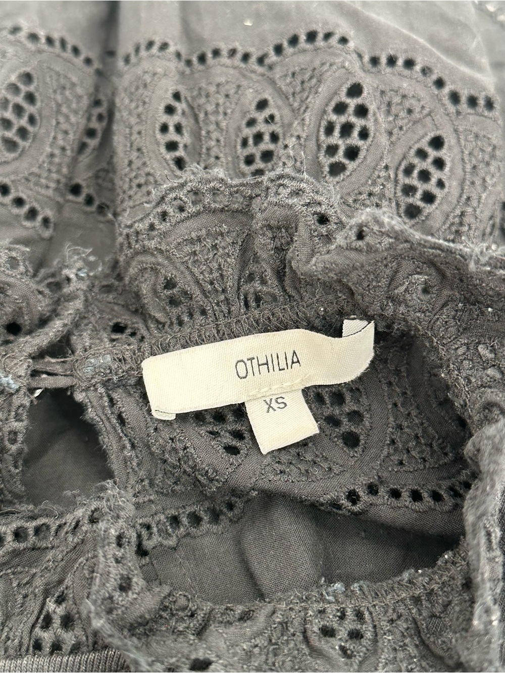 Othilia Black Eyelet Puff Sleeve Blouse Cottagecore Babydoll Top XS - Picture 4 of 7